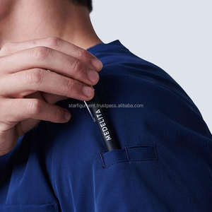 Uniforme de travail hospitalier d'été pour hommes, uniforme chirurgical tissé, sergé, spandex, col en V, gommage médical pour hommes (PayPal vérifié), vente en gros - Product Image 3