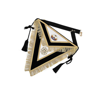 32e degré Scottish Rite Tablier de luxe Tissu de velours noir avec broderie à la main Badges à coudre Aimant Attaches Glands - Product Image 2