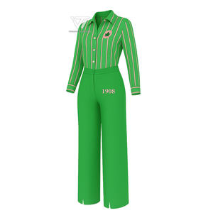 Alpha grec | Kapa | Vêtements de sororité Alpha AKA prêts à être expédiés Ensemble de 2 pièces formel pour femmes: chemise habillée avec pantalon à jambes larges - Product Image 1