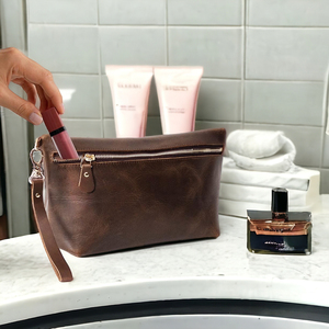 Indian Personalized Genuine Leather Makeup Toiletry <b>Bag</b> Soft Leather Toiletry <b>Bag</b> for Women Cosmetic Ladies Clutch Toiletry <b>Bag</b> - Product Image 3