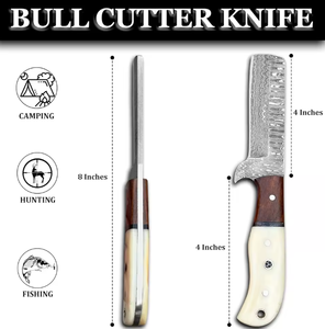 Cuchillo Vaquero Occidental para Exteriores, Hoja Fija de Acero de Damasco, Funda de Cuero, Uso en Cocina, Hecho a Mano, Duradero - Product Image 2