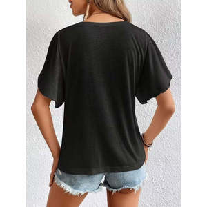 Blusa Casual de Manga Corta con Cuello en V para Mujer de Jane's, para Uso Diario, Corte Regular, Lisa, Tejido Transpirable - Product Image 4