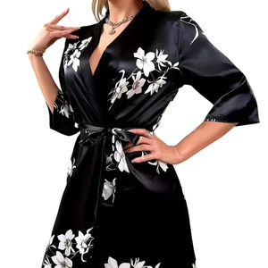 2026 Hot Fashion Silk Satin Sleepwear Gown Robe <b>Sexy</b> Satin Nightdress For <b>Women</b> Causal <b>Nightwear</b> Spa Use Custom Printing - Product Image 1