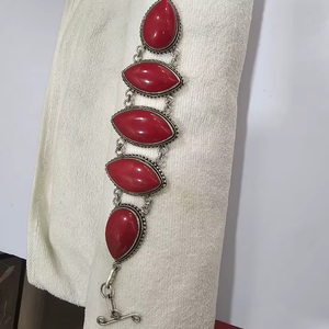 Bracelet en perles fines de style bohème rétro personnalisé de qualité AAA pour femmes corail rouge laiton sterling allemand argent américain - Product Image 1