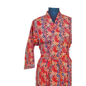 High Quality Custom Red Women's Elegant Thermal Maxi Kantha Kimono Printed Tropical Jacket <b>Coat</b> <b>Dress</b> Sets Natural Waistline - Product Image 4