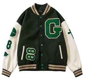 Chaqueta Universitaria Americana de Lujo Personalizada, Estilo Retro, Informal, Vintage, Y2K, Lana, Poliéster, Lona, Cuello en V, Un Solo Botón, Invierno, para Hombre - Product Image 3