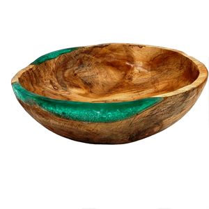 Rústico Live Edge Madera natural y resina verde Ágata Madera y resina Tazón en línea al mejor precio Tamaño personalizado Hecho EN LA India - Product Image 1