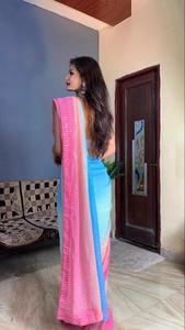 売れ筋のモダンなデザインのインドの服の影付きの色の女性のサリーは、インドのマッチングブラウスでフリーサイズで利用可能です - Product Image 6