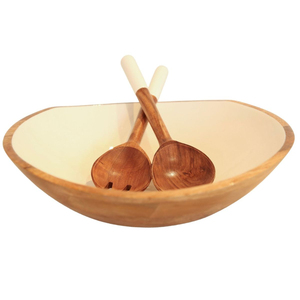 Ensemble de saladiers classiques en bois d'acacia avec bol de service en bois émaillé et ustensiles pour la cuisine et la table à manger - Product Image 1