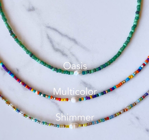 Beaded Pearl Accent Choker, Seed Bead Jewelry, Multi-Color Choker Fringe Beaded <b>Bandana</b> - Product Image 2