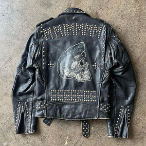 Vente en gros Streetwear patchs de luxe personnalisés broderie Pu Man Punk Rock Moto Biker équitation moto veste en cuir pour hommes - Product Image 2