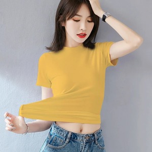 Camiseta mujer Sexy slim fit tops manga corta Soild Sexy Tee blusa Slim Fit Tight Crop-Top camiseta ropa para mujer top - Product Image 2