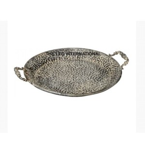 Plateau et assiettes créatifs en aluminium plaqué or, style français, motif feuille, finition sous glaçure - Product Image 2