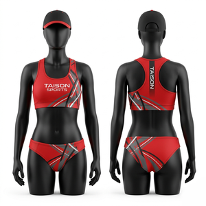 Uniforme de voleibol de playa premium de poliéster y spandex de 200 GSM, diseño de paneles rojo y negro, sublimación, logotipo personalizado - Product Image 6