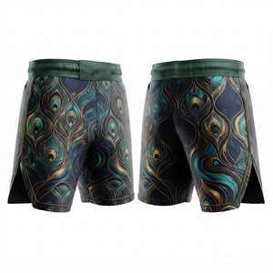 Shorts de compression MMA pour hommes, bleu, imprimé géométrique par sublimation, évacuation de l'humidité, coupe athlétique, vêtements d'arts martiaux mixtes - Product Image 4