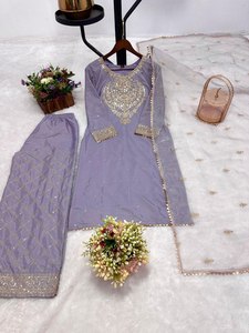 Traje de Salwar de color púrpura claro especial del festival con dupatta en trabajo de bordado de secuencia y tela de seda para fiesta y boda - Product Image 6