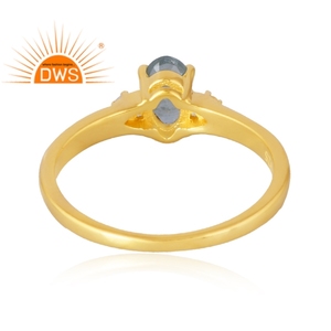 แหวนพลอย925ชุบทอง18K สำหรับผู้หญิงแหวนพลอยอความารีนชุบทอง18K จากธรรมชาติ - Product Image 3