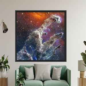 Superbe toile imprimée avec l'image du télescope James Webb - Cadeau de décoration élégant, encadré noir - Product Image 1