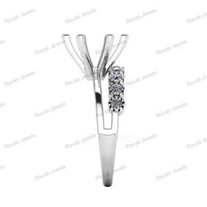 Buena calidad redondo 6mm Semi 925 plata esterlina sólida montaje hecho a mano Pre muescas V Prong media eternidad anillo para mujer regalo - Product Image 5