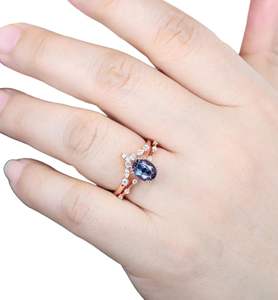 ชุดแหวนหมั้นรูปวงรีทรงรีสไตล์วินเทจทำจากเงิน925ชุดแหวนหมั้นโค้งสำหรับผู้หญิง - Product Image 1