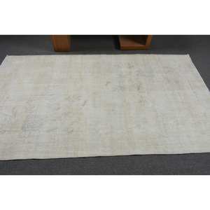 Tapis en laine turque vintage, beige, surdimensionné, 4.4x7,8 pieds, tissage plat, motif patchwork pour décorations de salon, latex - Product Image 3