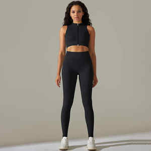 ชุดออกกำลังกายและโยคะสำหรับผู้หญิงสองชิ้นกางเกงออกกำลังกายระบายอากาศได้ดีเสื้อครอปท็อปสำหรับออกกำลังกายหรือชุดลำลอง - Product Image 2