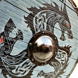 JEXMOO Bouclier Viking artisanal de 24 pouces en bois et acier à haute teneur en carbone, design de la tige centrale, avec support de personnalisation et de compatibilité - Product Image 4