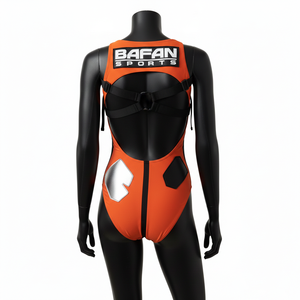 ชุดว่ายน้ำผู้หญิง ผ้าโพลีเอสเตอร์ผสมสแปนเด็กซ์ ยืดหยุ่นสูง 225 GSM สีส้มไหม้ ดำ  พร้อมโลโก้พิมพ์ลายสกรีน - Product Image 4