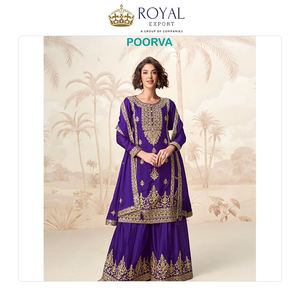 Exportador indio que vende la mejor ropa de fiesta y Festival Heavy Chinnon Silk con bordado Work Plazzo Salwar Suit a la venta - Product Image 4