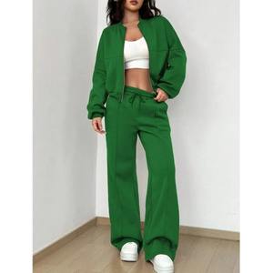 New Woman Top Quality 2 Piece Set Breathable Zipper 100% Cotton Full Sleeves Stylish Sweat Suits Custom <b>Flared</b> Tracksuits - Product Image 4