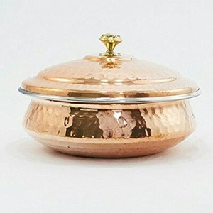 Hammered Design Pure Copper Metal Casserole <b>Dish</b> <b>with</b> <b>Lid</b> for Hot Pot <b>Serving</b> Kitchen Cooking and Food Storage - Product Image 1