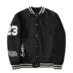 Chaqueta universitaria negra de béisbol para hombre, Parche de número, manga, diseño bordado, ropa de calle, mezcla de lana, ropa de abrigo de invierno - Product Image 1