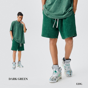 Ensemble sans manches unisexe surdimensionné, débardeur vintage délavé et short, tenue streetwear deux pièces, été - Product Image 4