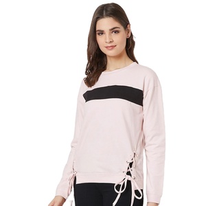 Sweat-shirt uni en coton et polyester de haute qualité avec manches longues pour femmes Sweat-shirt avec col rond - Product Image 1