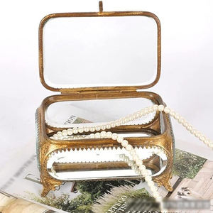 Meilleur prix de gros bordure en laiton boîte de rangement en verre biseauté bijoux et bague boucle d'oreille souvenir organisé boîte décoration de mariage - Product Image 2