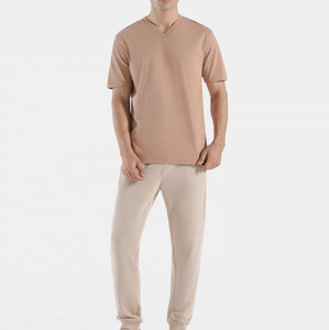 T-shirt en coton pour homme de haute qualité, col en V, tissu 180g, coupe ajustée, manches courtes, couleur unie, décontracté, fitness, pas cher - Product Image 4