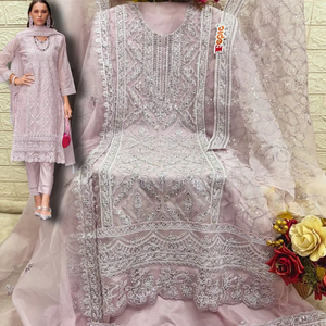 Qunoot placard hiver élégance redéfinie Organza brodé Shalwar Kameez lourd fond Santoon terne chaleur intérieure grâce formelle - Product Image 1