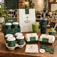 Emballages de marque AT PACK pour restaurants de matcha avec tasses personnalisées, sacs en papier, boîtes et solutions à emporter pour cafés