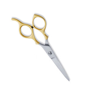 Ciseaux de coiffeur à manche doré Ciseaux de salon en acier inoxydable à lame droite et tranchante avec repose-doigt fixe - Product Image 3