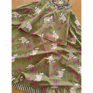 Ensemble jupe et haut en crêpe pour femme, style bohème, vert olive, avec haut orné de perles, pour le printemps/été - Product Image 4