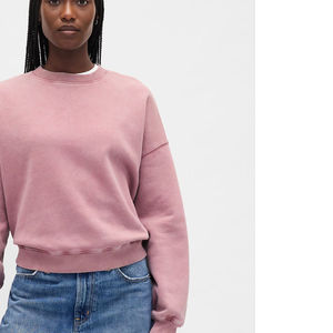 <b>Vintage</b> Winter Knitted 100% Cotton <b>Oversized</b> Eco-Friendly Customizable Women's Casual Loose Fit <b>Sweatshirt</b> Crew Neck Front Logo - Product Image 2