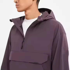 2025 Veste coupe-vent décontractée en toile à demi-fermeture éclair pour hommes avec logo personnalisé pull imperméable et grande poche avant - Product Image 5