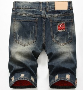 Pantalones cortos de mezclilla para hombre, Shorts de mezclilla con bordado de estilo clásico en blanco, elásticos, ajustados, informales, tendencia urbana - Product Image 6