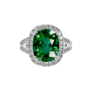 Premium Lab Grown <b>Emerald</b> Natural Stone <b>Ring</b> with Diamond Halo 1 Carat Prong Setting Sterling <b>Silver</b> for Wedding Engagement - Product Image 3
