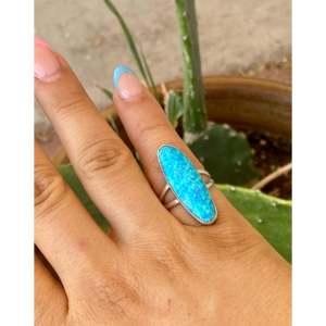 Nelson Wood <b>Blue</b> <b>Opal</b> & Sterling Silver Cushion Cut Cluster <b>Ring</b> Size 7.5 Rhodium Plated - Product Image 2