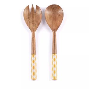 Ensemble de cuillères en bois naturel avec support, spatule verte en bois pour servir la salade, cuillère de cuisine Meenakari - Product Image 3