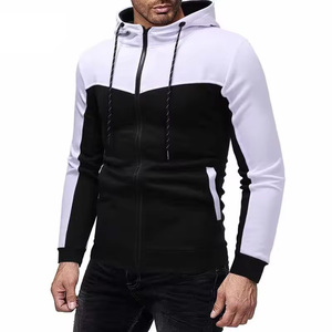 Sweat à capuche zippé coupe ajustée pour hommes polaire unisexe de haute qualité couleur unie blanc côtelé manchette fermeture éclair sweats à capuche à manches longues pour hommes - Product Image 4