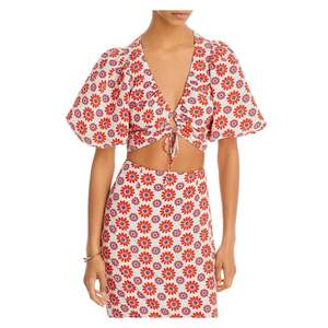 Top Corto in Chiffon Rhode Lana con Maniche a Sbuffo Colore Arancione - Product Image 1