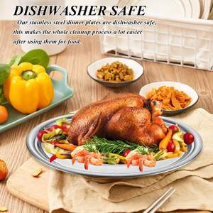 Precio de venta de fábrica Bandeja de servicio ovalada ecológica apta para lavavajillas resistente de acero inoxidable para cocinar carne de postre de pescado al vapor - Product Image 6