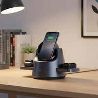 Nouvelle station de charge sans fil 4-en-1 à charge rapide 15W avec veilleuse pour iPhone 17 Pro Max, écouteurs et montre